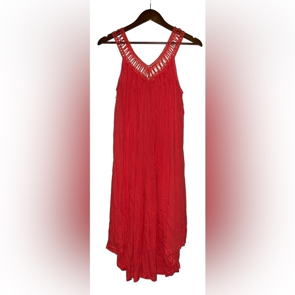 Vintage Water Lily Crochet Yoke Midi Dress Women‎ S Rayon Sleeveless Boho